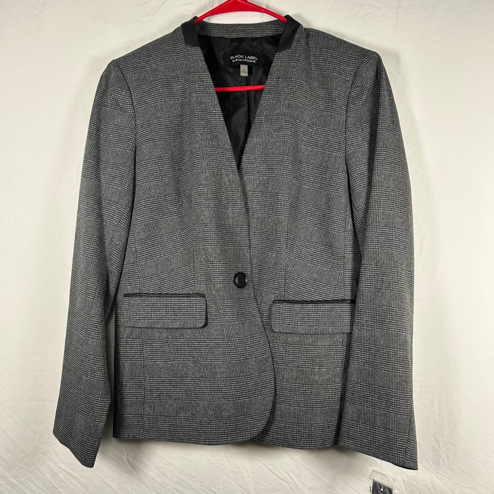 Black Label by‎ Evan-Picone Gray Glen Plaid Collarless Blazer Jacket Size 4 NWT